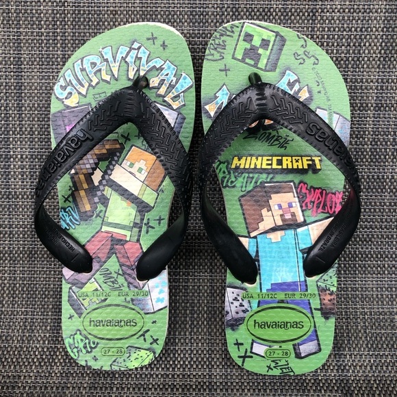 Havaianas Other - Havaianas Kids Flip Flop - Top Minecraft - Green Black Sandals Size 11 - 12